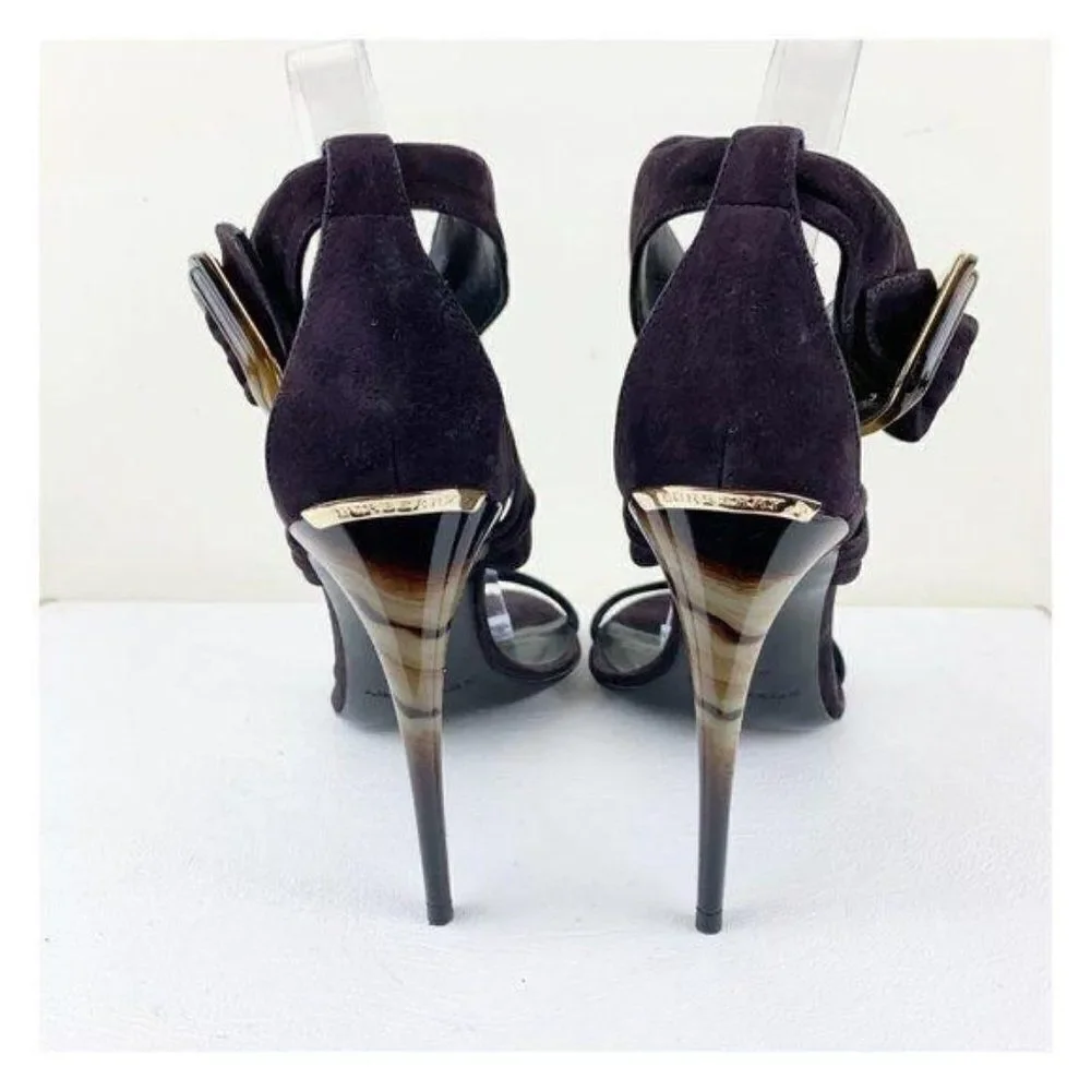 Burberry Marham Purple Suede Trench Ankle Wrap Ombré Heel‎ Buckle Sandal 9
